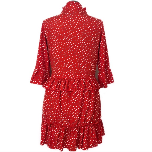 Polka Dot Long Sleeve V-neck Ruffled Dress - Picture 2 of 8